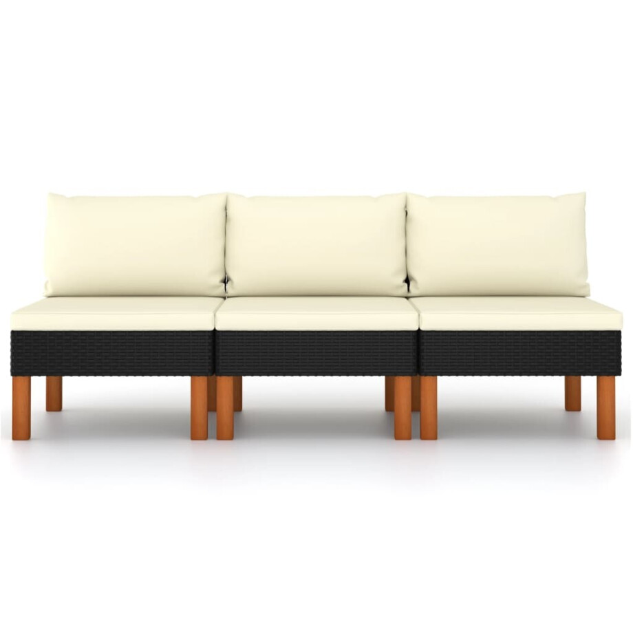 vidaXL Middenbanken 3 st poly rattan en massief eucalyptushout afbeelding 1