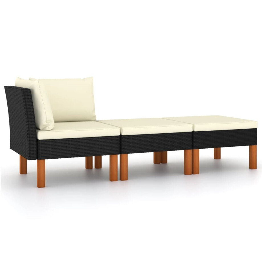 vidaXL 3-delige Loungeset poly rattan en massief eucalyptushout afbeelding 1