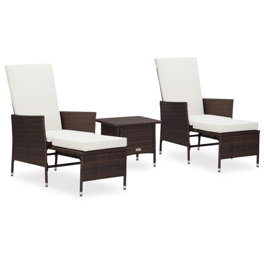 vidaXL 3-delige Loungeset met kussens poly rattan bruin vidaXL 3-delige Loungeset met kussens poly rattan bruin afbeelding 1
