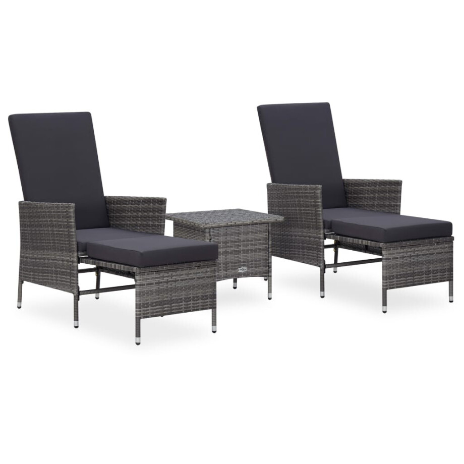 vidaXL 3-delige Loungeset met kussens poly rattan grijs afbeelding 1