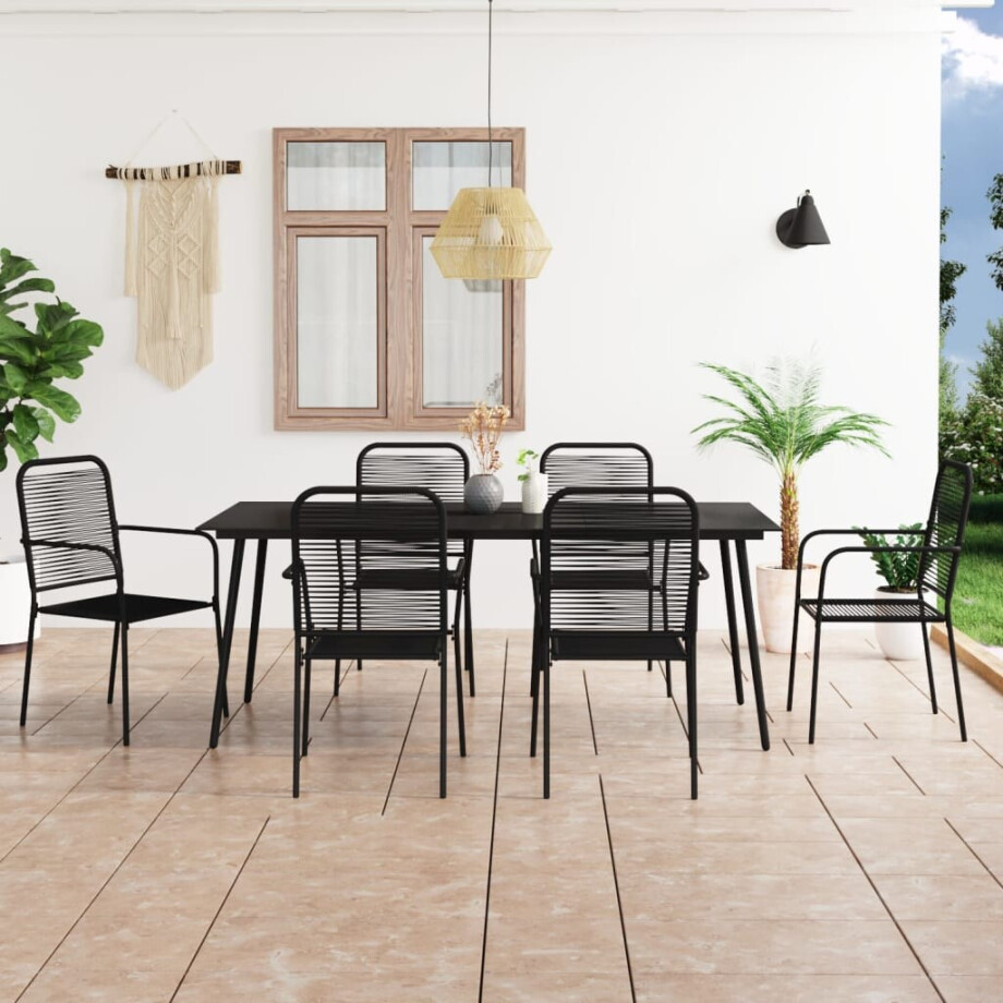 vidaXL 7-delige Tuinset katoenen touw en staal zwart afbeelding 1