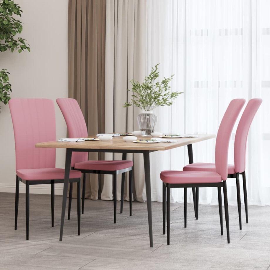 vidaXL Eetkamerstoelen 4 st fluweel roze vidaXL Eetkamerstoelen 4 st fluweel roze afbeelding 1