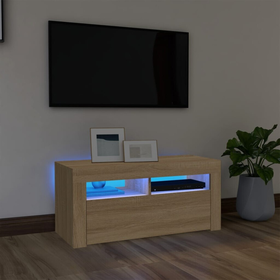 vidaXL Tv-meubel met LED-verlichting 90x35x40 cm sonoma eikenkleurig afbeelding 1