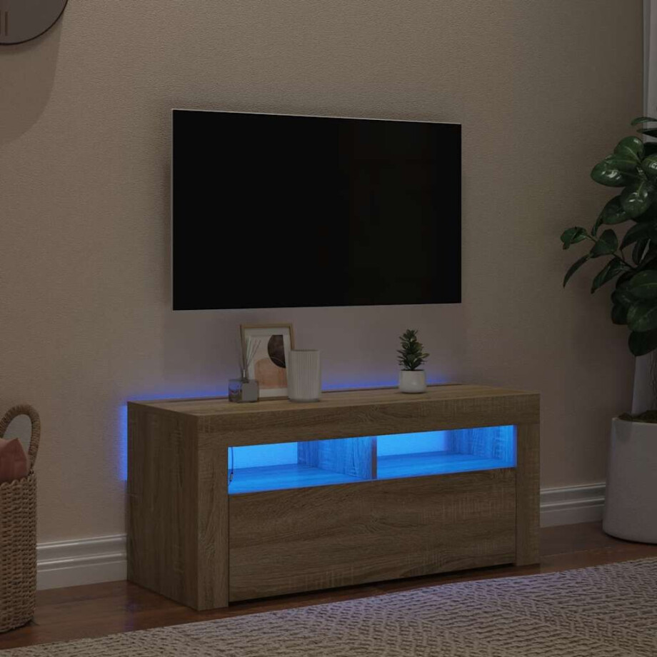 vidaXL Tv-meubel met LED-verlichting 90x35x40 cm sonoma eikenkleurig afbeelding 1