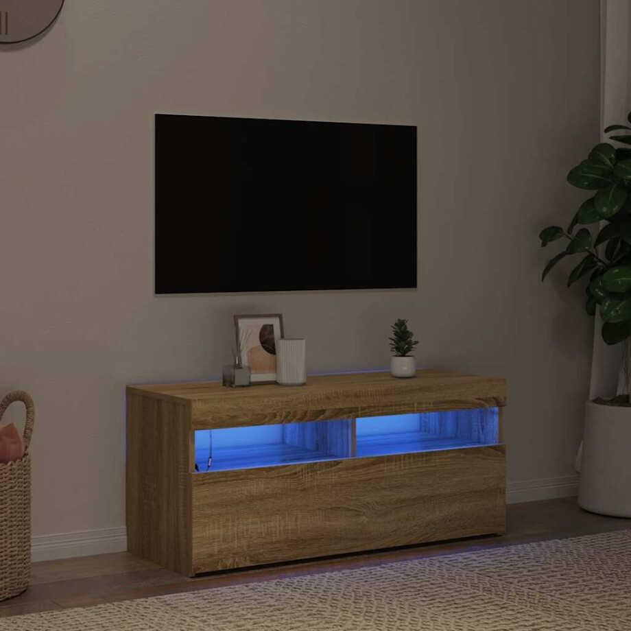 vidaXL Tv-meubel met LED-verlichting 90x35x40 cm sonoma eikenkleurig afbeelding 1