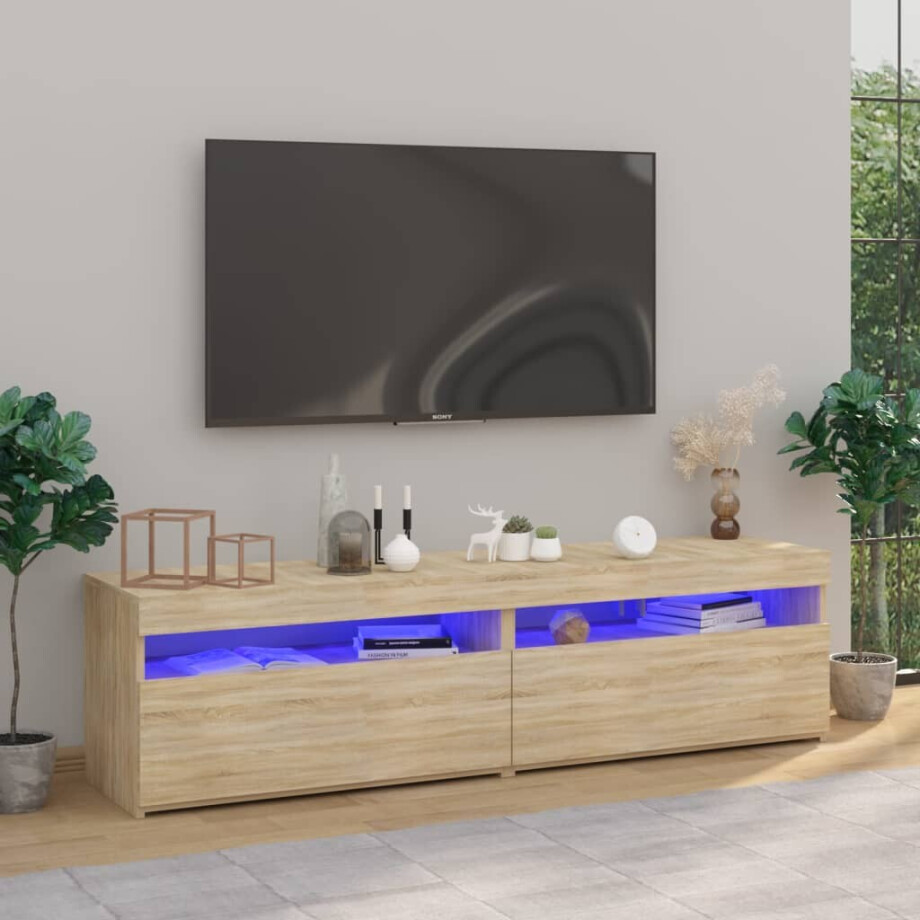 vidaXL Tv-meubelen 2 st met LED-verlichting 75x35x40 cm sonoma eiken vidaXL Tv-meubelen 2 st met LED-verlichting 75x35x40 cm sonoma eiken afbeelding 1