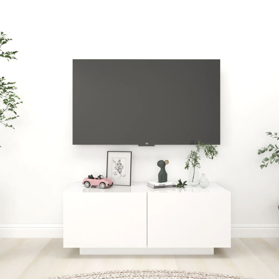 vidaXL Tv-meubel 100x35x40 cm spaanplaat hoogglans wit afbeelding 1