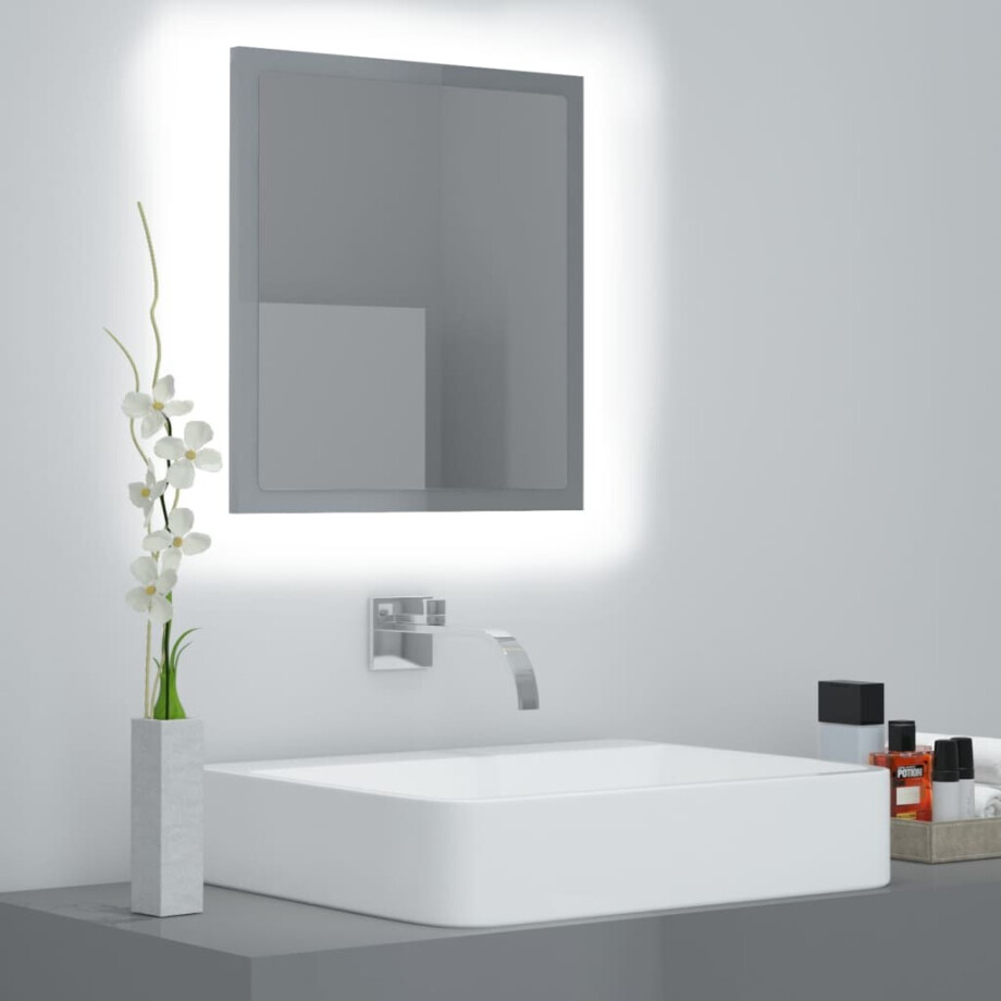 vidaXL Badkamerspiegel LED 40x8,5x37 cm acryl hoogglans grijs afbeelding 1