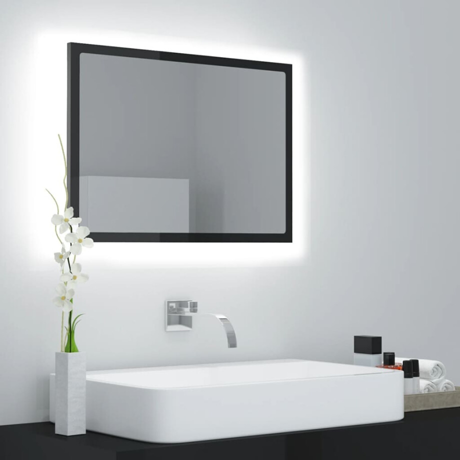 vidaXL Badkamerspiegel LED 60x8,5x37 cm acryl hoogglans grijs afbeelding 1