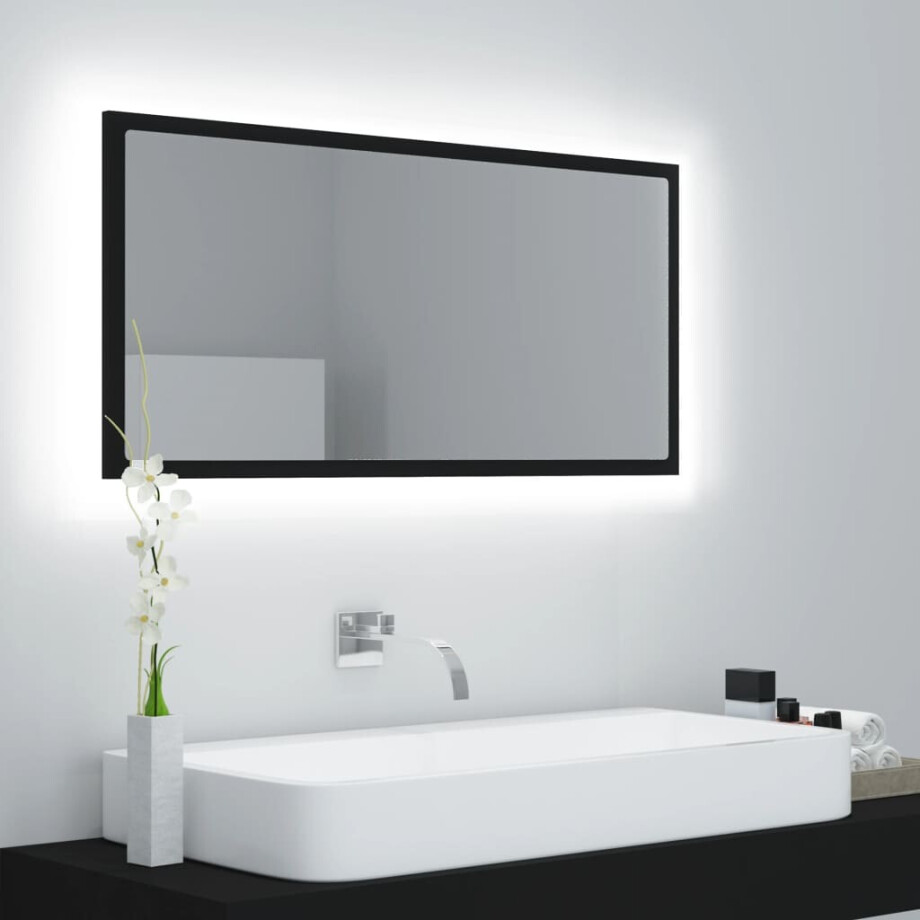 vidaXL Badkamerspiegel LED 90x8,5x37 cm acryl zwart afbeelding 1