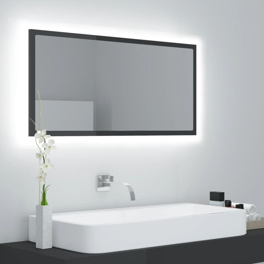 vidaXL Badkamerspiegel LED 90x8,5x37 cm acryl hoogglans grijs afbeelding 1