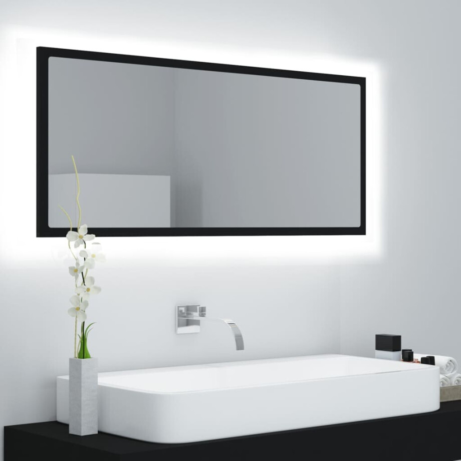 vidaXL Badkamerspiegel LED 100x8,5x37 cm acryl zwart afbeelding 1
