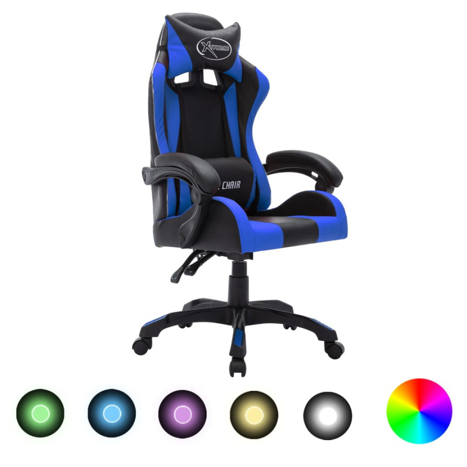 vidaXL Racestoel met RGB LED-verlichting kunstleer blauw en zwart afbeelding 1