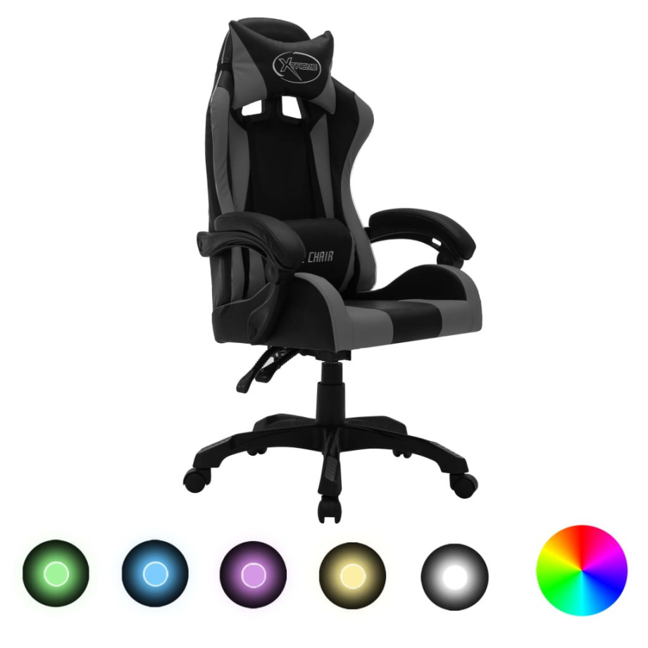 vidaXL Racestoel met RGB LED-verlichting kunstleer grijs en zwart afbeelding 1