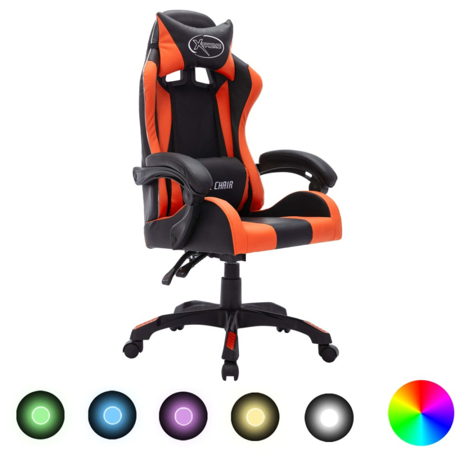 vidaXL Racestoel met RGB LED-verlichting kunstleer oranje en zwart afbeelding 1