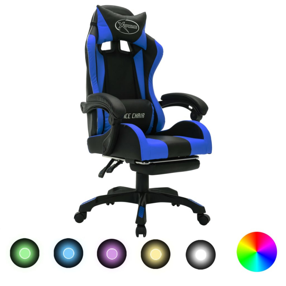 vidaXL Racestoel met RGB LED-verlichting kunstleer blauw en zwart afbeelding 1