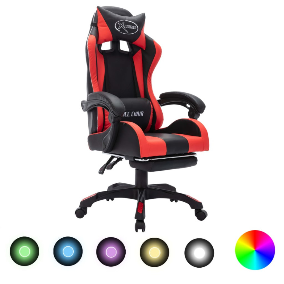 vidaXL Racestoel met RGB LED-verlichting kunstleer rood en zwart afbeelding 1