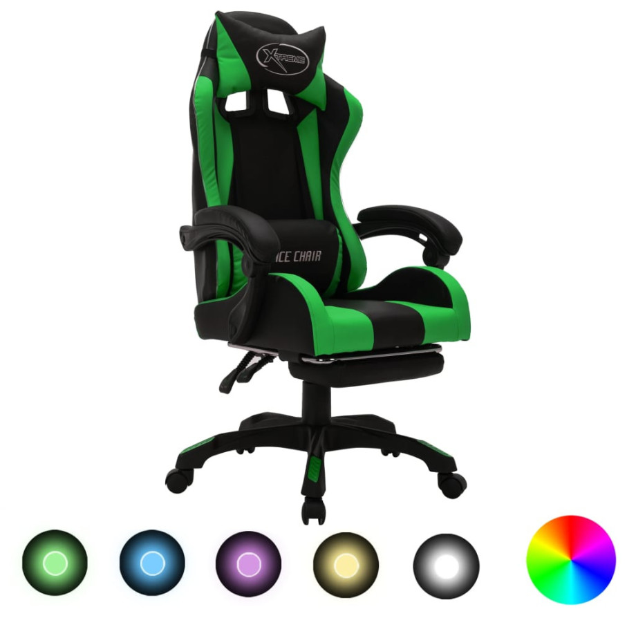 vidaXL Racestoel met RGB LED-verlichting kunstleer groen en zwart afbeelding 1