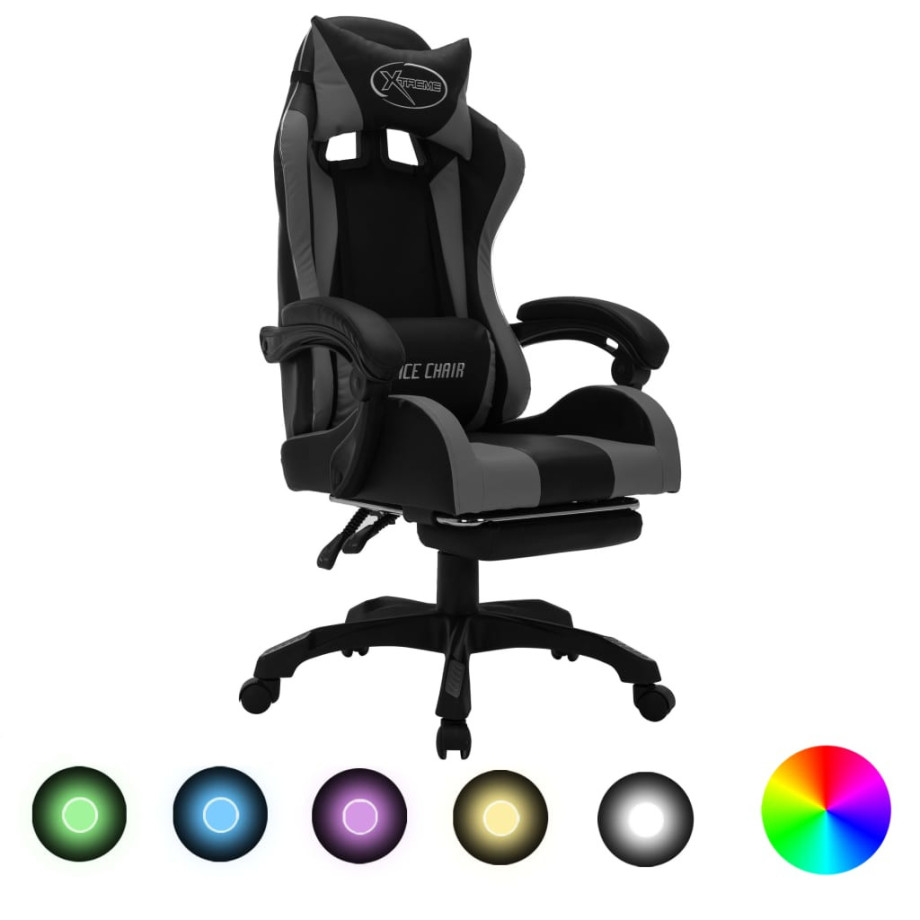 vidaXL Racestoel met RGB LED-verlichting kunstleer grijs en zwart afbeelding 1