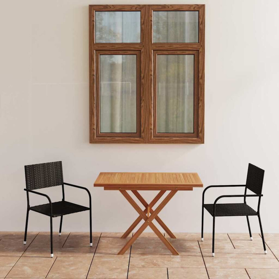 vidaXL 3-delige Tuinset poly rattan en massief acaciahout zwart afbeelding 1