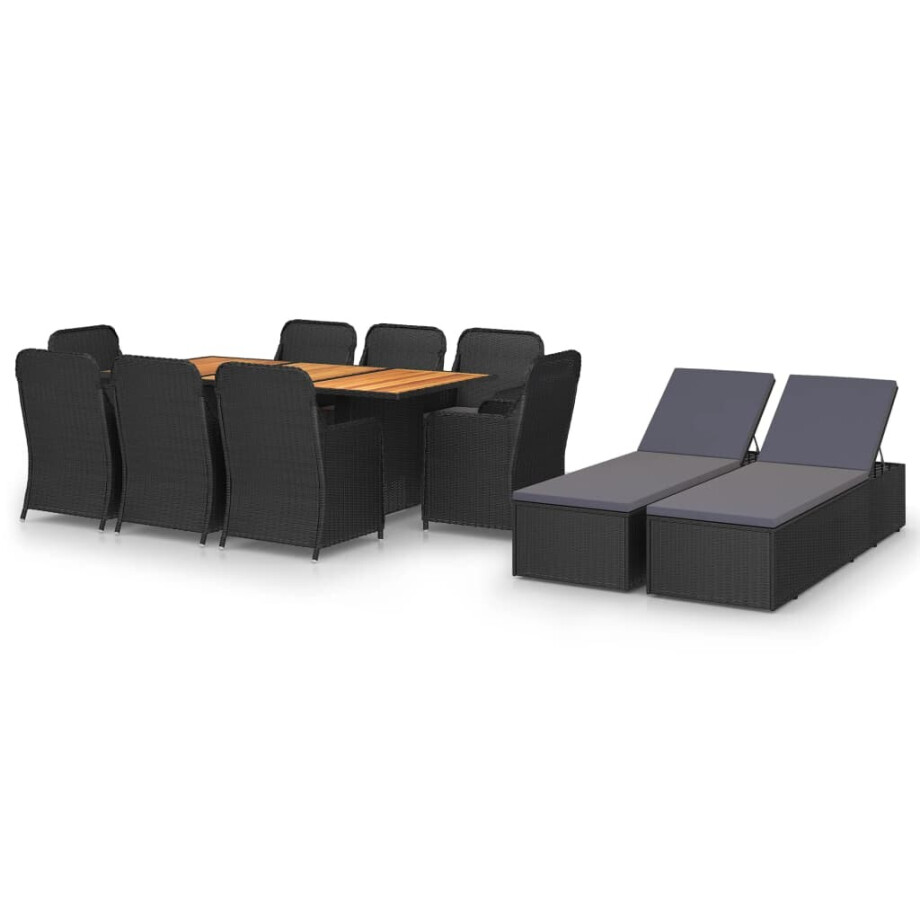 vidaXL 11-delige Tuinset poly rattan zwart afbeelding 1