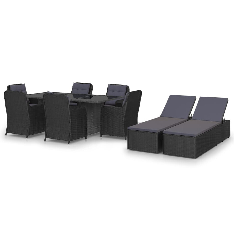 vidaXL 9-delige Tuinset poly rattan zwart afbeelding 1