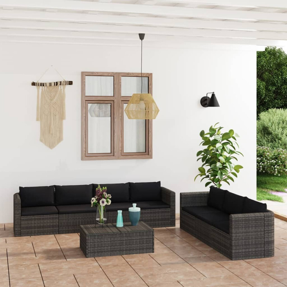 vidaXL 8-delige Loungeset met kussens poly rattan grijs afbeelding 1