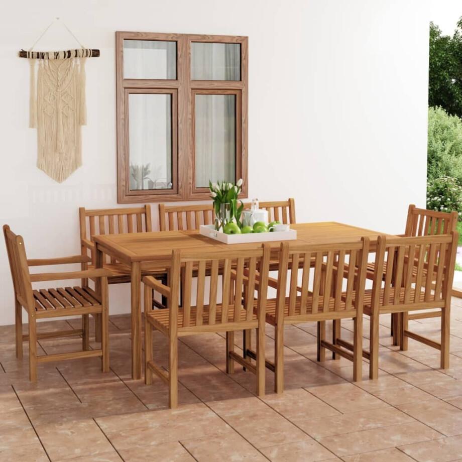 vidaXL 9-delige tuinset 200x100 cm massief teakhout afbeelding 1