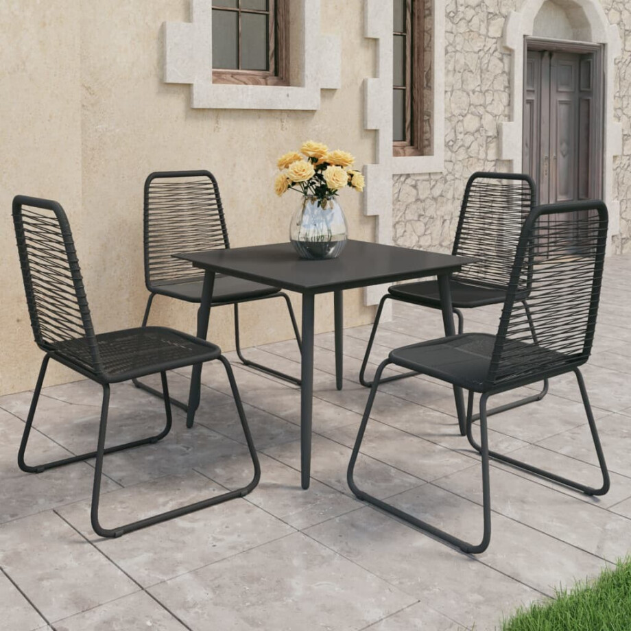 vidaXL 5-delige Tuinset PVC-rattan zwart afbeelding 1