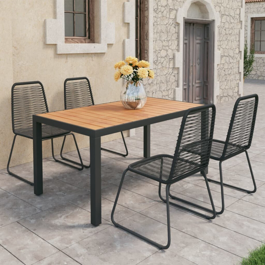 vidaXL 5-delige Tuinset PVC-rattan zwart en bruin afbeelding 1