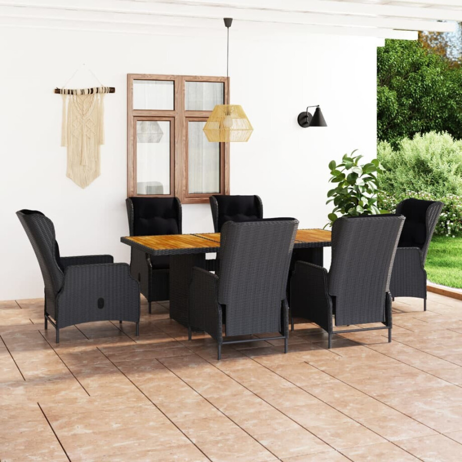 vidaXL 7-delige Tuinset met kussens poly rattan donkergrijs vidaXL 7-delige Tuinset met kussens poly rattan donkergrijs afbeelding 1
