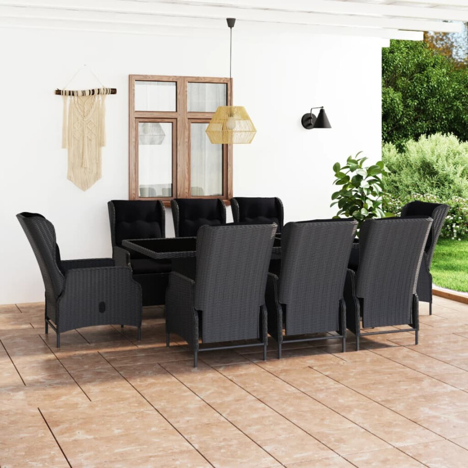 vidaXL 9-delige Tuinset met kussens poly rattan donkergrijs vidaXL 9-delige Tuinset met kussens poly rattan donkergrijs afbeelding 1