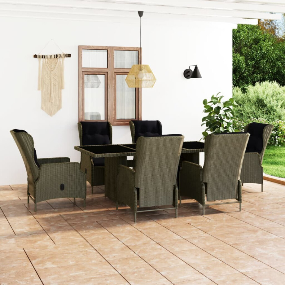 vidaXL 7-delige Tuinset met kussens poly rattan bruin afbeelding 1