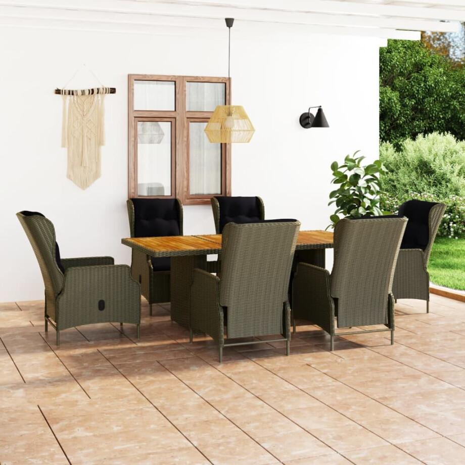 vidaXL 7-delige Tuinset met kussens poly rattan bruin afbeelding 1