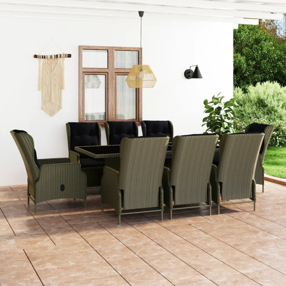 vidaXL 9-delige Tuinset met kussens poly rattan bruin afbeelding 1