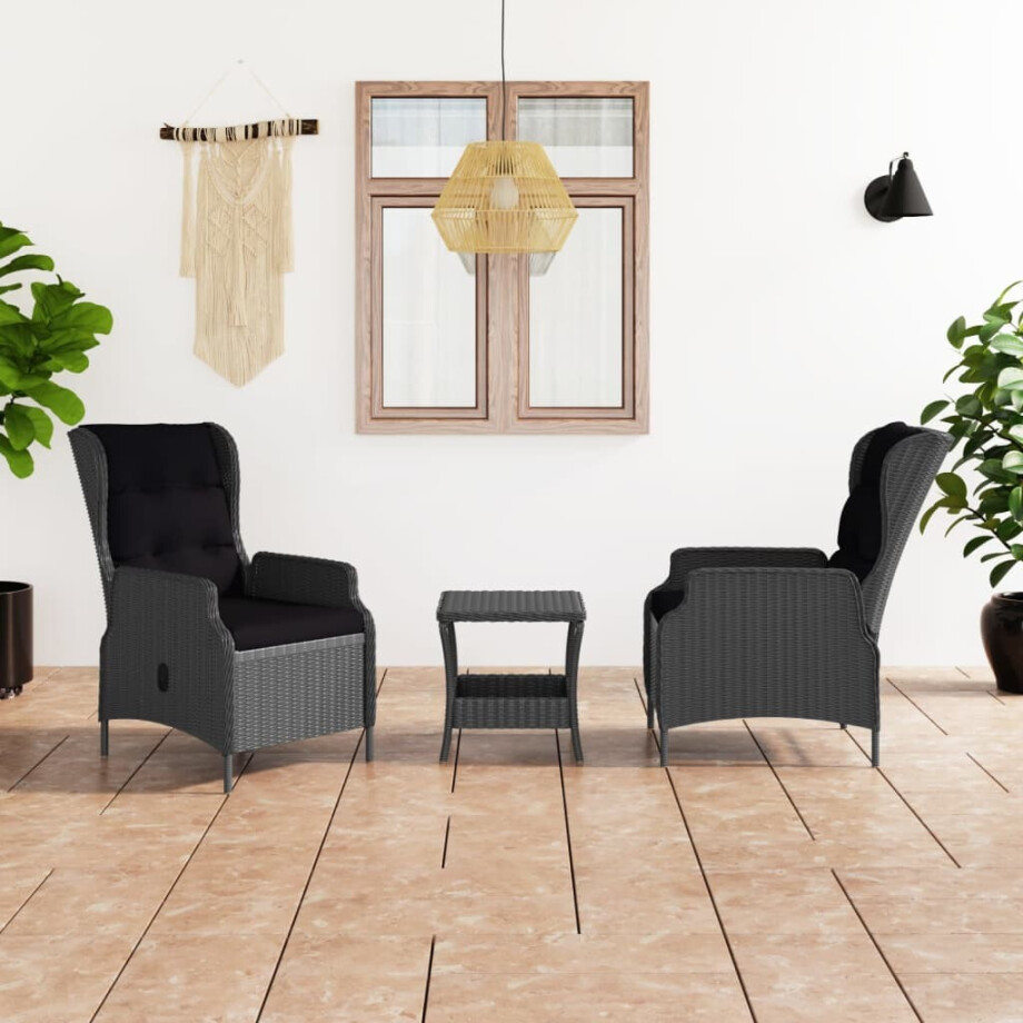 vidaXL 3-delige Loungeset met kussens poly rattan donkergrijs afbeelding 1