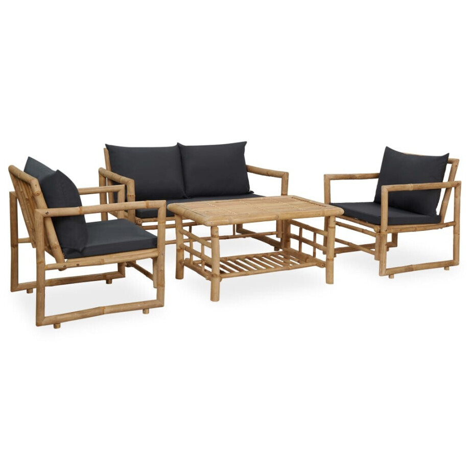 vidaXL 4-delige Loungeset met kussens bamboe vidaXL 4-delige Loungeset met kussens bamboe afbeelding 1