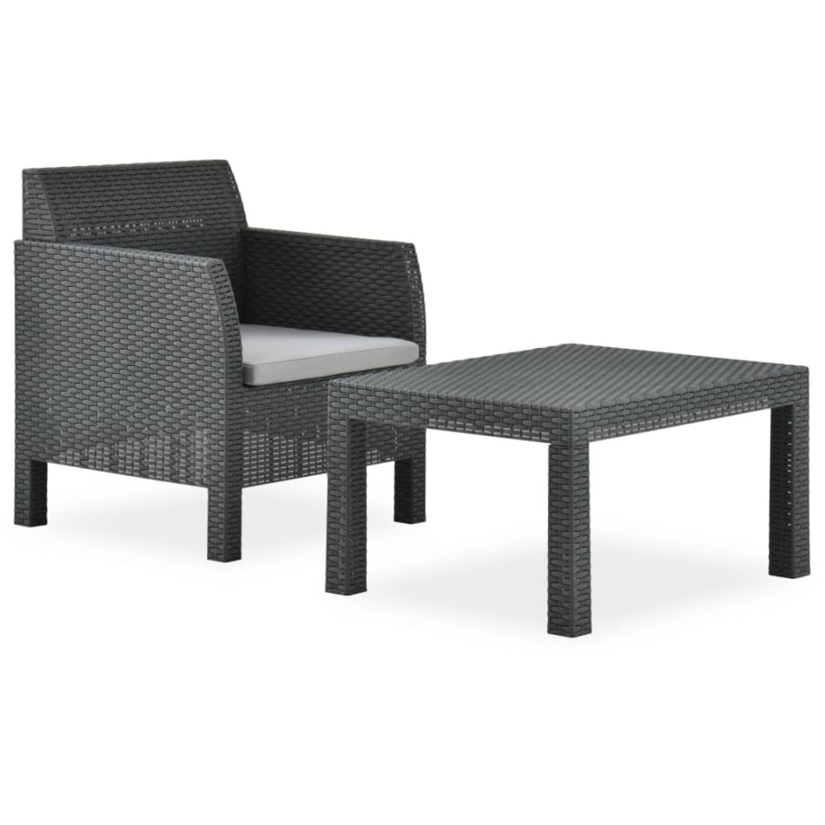 vidaXL 2-delige Loungeset met kussen PP rattan antracietkleurig afbeelding 1