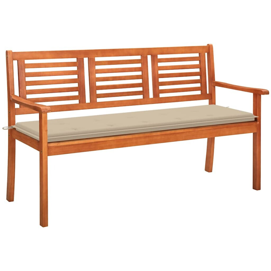 vidaXL Tuinbank 3-zits met kussen 150 cm massief eucalyptushout afbeelding 1