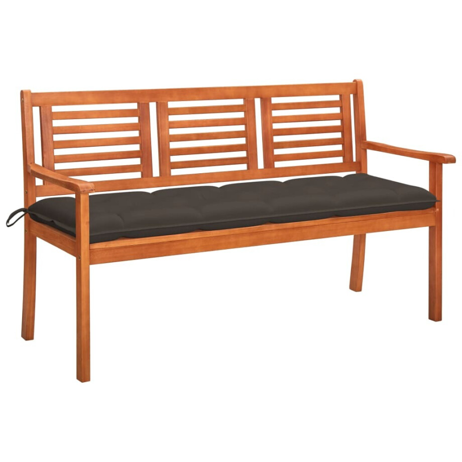 vidaXL Tuinbank 3-zits met kussen 150 cm massief eucalyptushout afbeelding 1