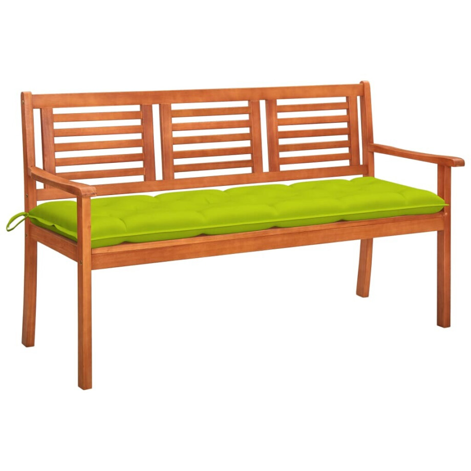 vidaXL Tuinbank 3-zits met kussen 150 cm massief eucalyptushout afbeelding 1