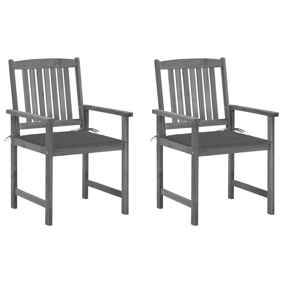 vidaXL Tuinstoelen 2 st met kussens massief acaciahout grijs vidaXL Tuinstoelen 2 st met kussens massief acaciahout grijs afbeelding 1