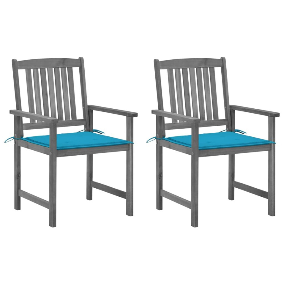 vidaXL Tuinstoelen 2 st met kussens massief acaciahout grijs vidaXL Tuinstoelen 2 st met kussens massief acaciahout grijs afbeelding 1