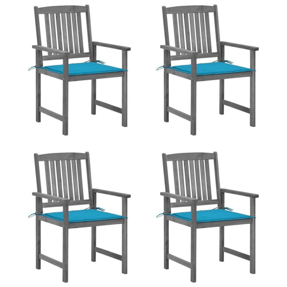 vidaXL Tuinstoelen 4 st met kussens massief acaciahout grijs afbeelding 1
