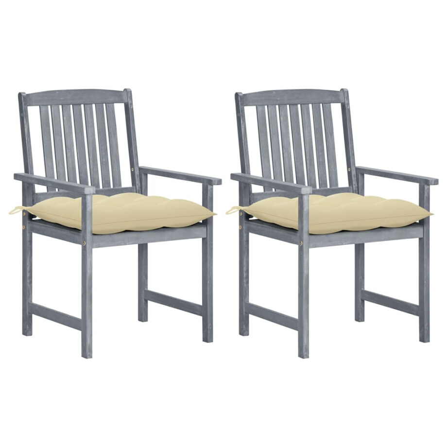 vidaXL Tuinstoelen 2 st met kussens massief acaciahout grijs afbeelding 1