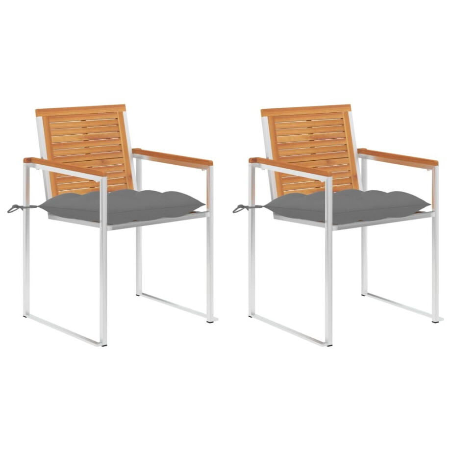 vidaXL Tuinstoelen 2 st met kussens massief acaciahout en staal afbeelding 1