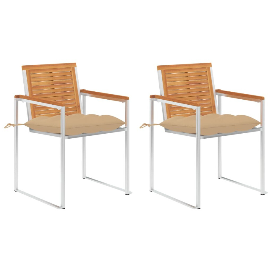 vidaXL Tuinstoelen 2 st met kussens massief acaciahout en staal afbeelding 1