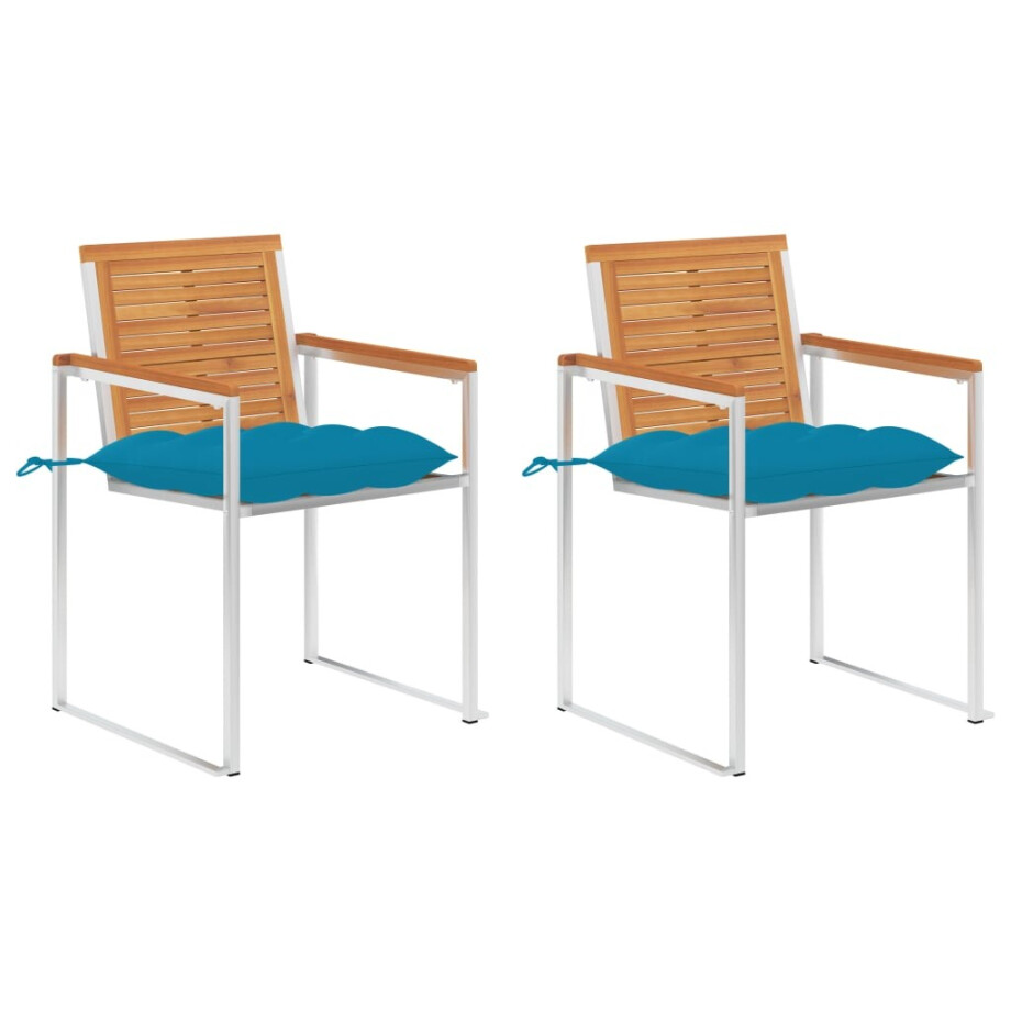 vidaXL Tuinstoelen 2 st met kussens massief acaciahout en staal afbeelding 1