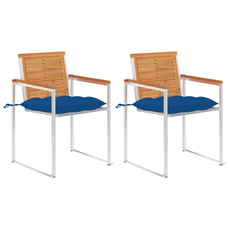 vidaXL Tuinstoelen 2 st met kussens massief acaciahout en staal afbeelding 1