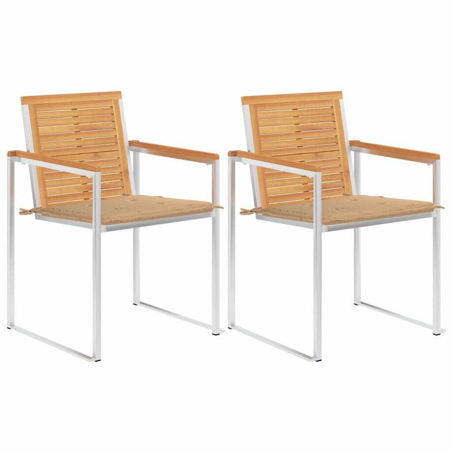 vidaXL Tuinstoelen 2 st met kussens massief teakhout en staal afbeelding 1